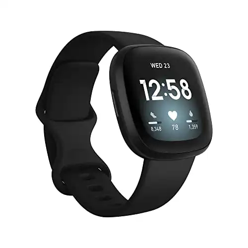 Fitbit Versa 3 Health & Fitness Smartwatch with GPS, 24/7 Heart Rate, Voice Assistant & up to 6+ Days Battery, Black / Black