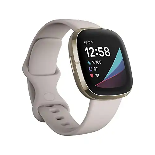 Fitbit Sense Advanced Smartwatch with Tools for Heart Health, Stress Management & Skin Temperature Trends, Lunar White / Soft Gold Stainless Steel