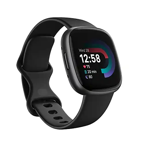 Fitbit Versa 4 Fitness Smartwatch with built-in GPS and up to 6 days battery life – compatible with iOS 15 or higher & Android OS 9.0 or higher, Black /Graphite Aluminium